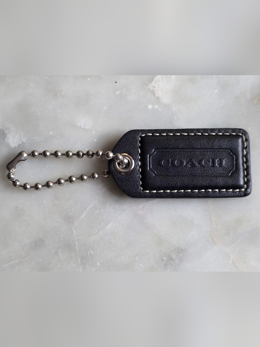 Coach Large Black Leather Hangtag with Silver Ball Chain